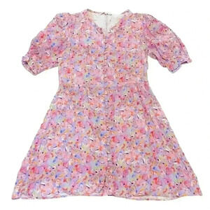 Large OLIVACEOUS Purple Floral Puff Sleeve Dress